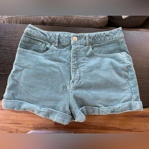 Turquoise Corduroy High Waisted Shorts